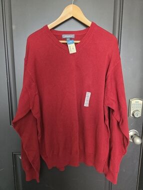 Eddie Bauer Men's V-Neck Sweater Sz XL Red Pullover NWT Knit Long Sleeves